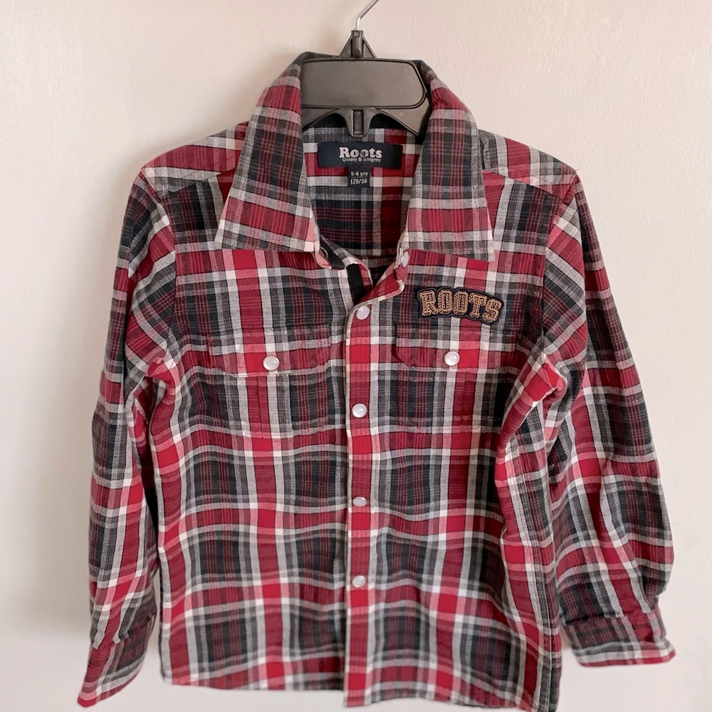 Roots Canada Plaid Button-Up Boys Shirt - Size 5/6Y - Picture 3 of 13